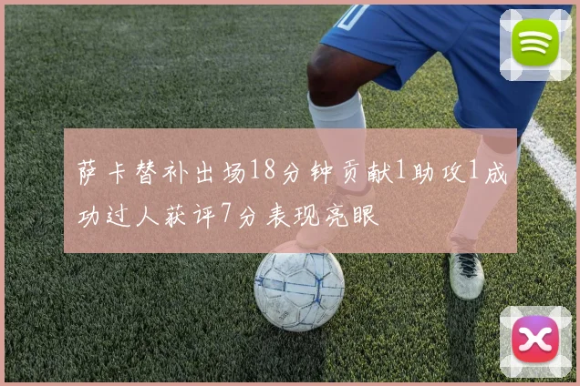 萨卡替补出场18分钟贡献1助攻1成功过人获评7分表现亮眼
